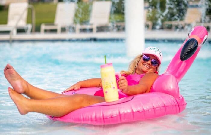 Susan Horne on pool float