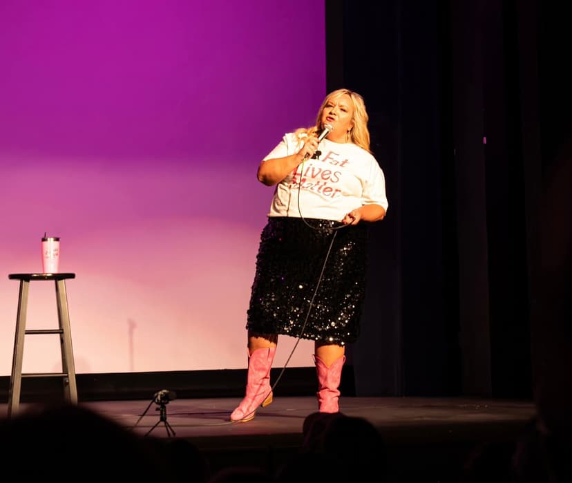 Susan Horne on stage - wide shot